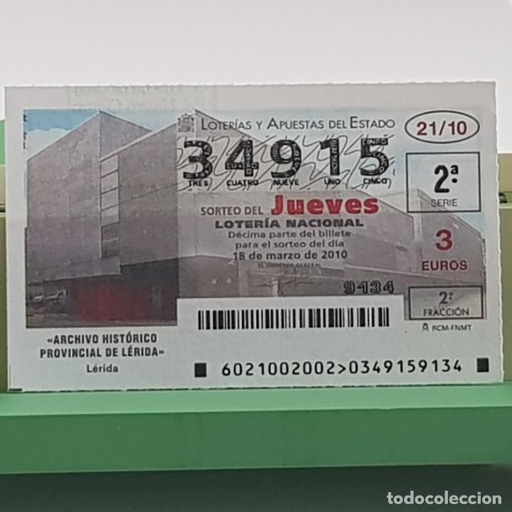 Nationale spanische Lotterie: LOTER&Iacute;A NACIONAL, SORTEO 21/10, 18 MARZO 2010, ARCHIVO HIST&Oacute;RICO PROVINCIAL L&Eacute;RIDA, N&ordm; 34915