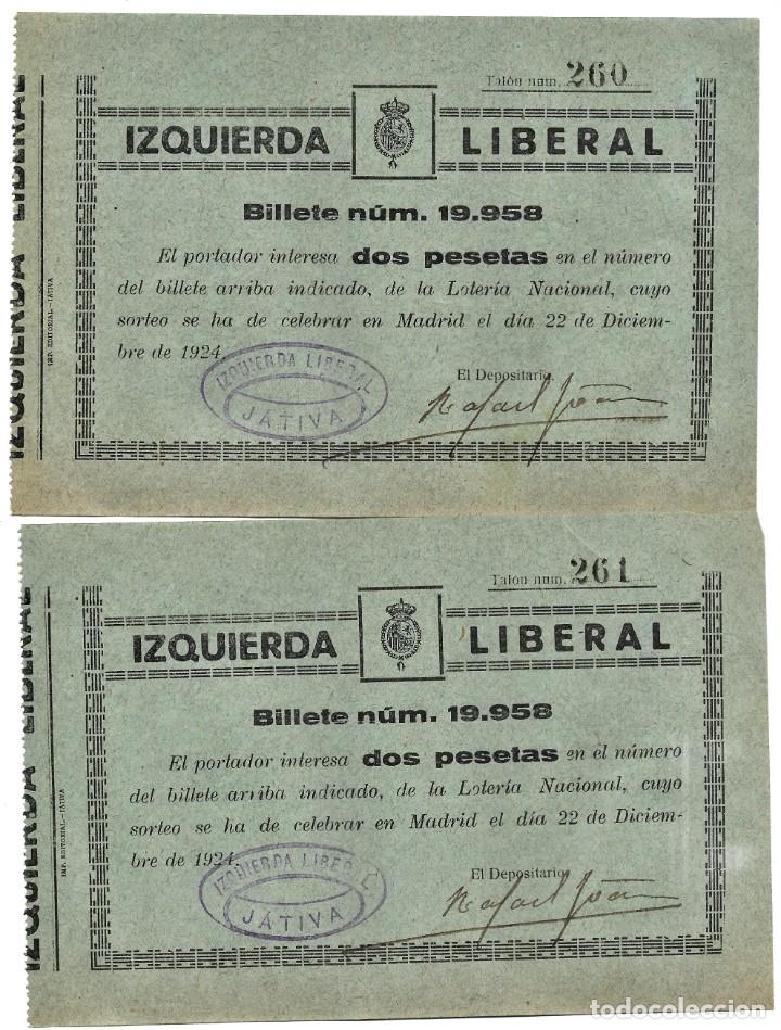 Lotería Nacional: JÁTIVA (VALENCIA) 5 PARTICIPACIONES LOTERÍA NAVIDAD 1924 - IZQUIERDA LIBERAL Y CÍRCULO SETABENSE - Foto 3 - 231663335
