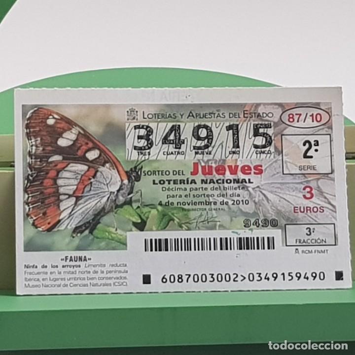 National Spanish Lottery: LOTER&Iacute;A NACIONAL, JUEVES, SORTEO 87/10, 4 NOVIEMBRE 2010, FAUNA, NINFA DE LOS ARROYOS, N&ordm; 34915