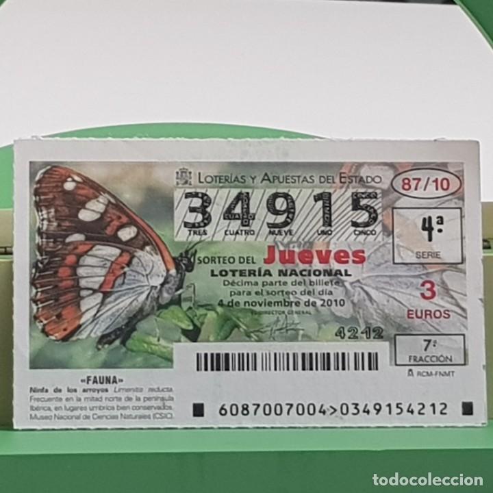 National Spanish Lottery: LOTER&Iacute;A NACIONAL, JUEVES, SORTEO 87/10, 4 NOVIEMBRE 2010, FAUNA, NINFA DE LOS ARROYOS, N&ordm; 34915