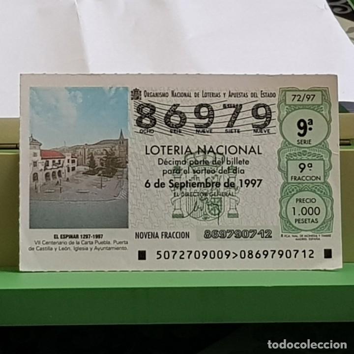 National Spanish Lottery: LOTER&Iacute;A, SORTEO 72/97, 6 SEPTIEMBRE 1997, VII CENT. CARTA PUEBLA EL ESPINAR, N&ordm; 86979