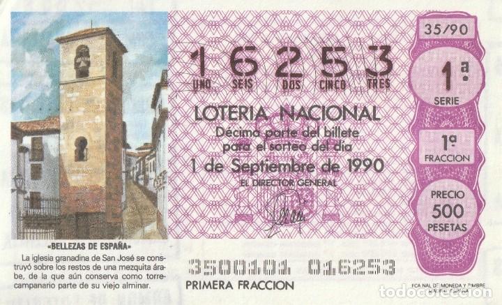 DECIMO SORTEO 35 DE 1990 IGLESIA DE SAN JOSE (GRANADA).SERIE 1ª FRACCION 1ª (Coleccionismo - Lotería Nacional)