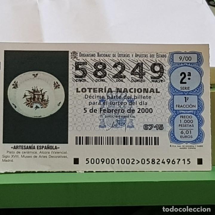 National Spanish Lottery: LOTERIA NACIONAL, SORTEO 9/00, 5 FEBRERO 2000, ARTESAN&Iacute;A, PLATO CER&Aacute;MICA ALCORA VALENCIA, N&ordm; 58249