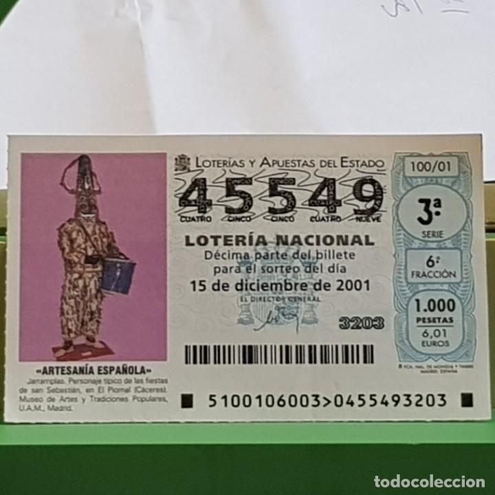 National Spanish Lottery: LOTERIA, SORTEO 100/01, 15 DICIEMBRE 2001, ARTESAN&Iacute;A, JARRAMPLAS, EL PIORNAL C&Aacute;CERES, N&ordm; 45549