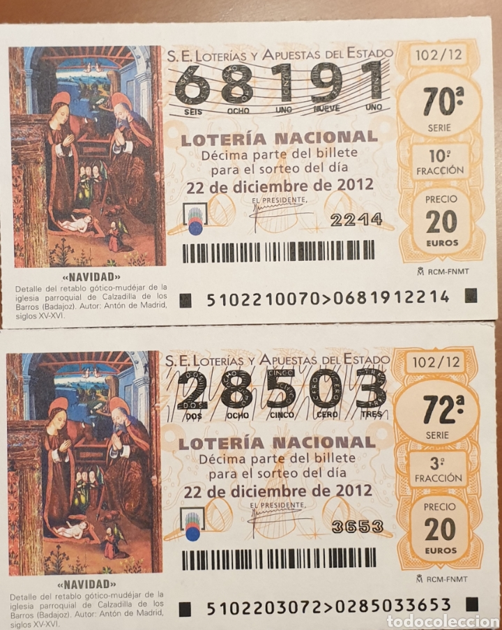 Loter&iacute;a nacional: 2 DECIMOS NAVIDAD 2012 - Foto 1