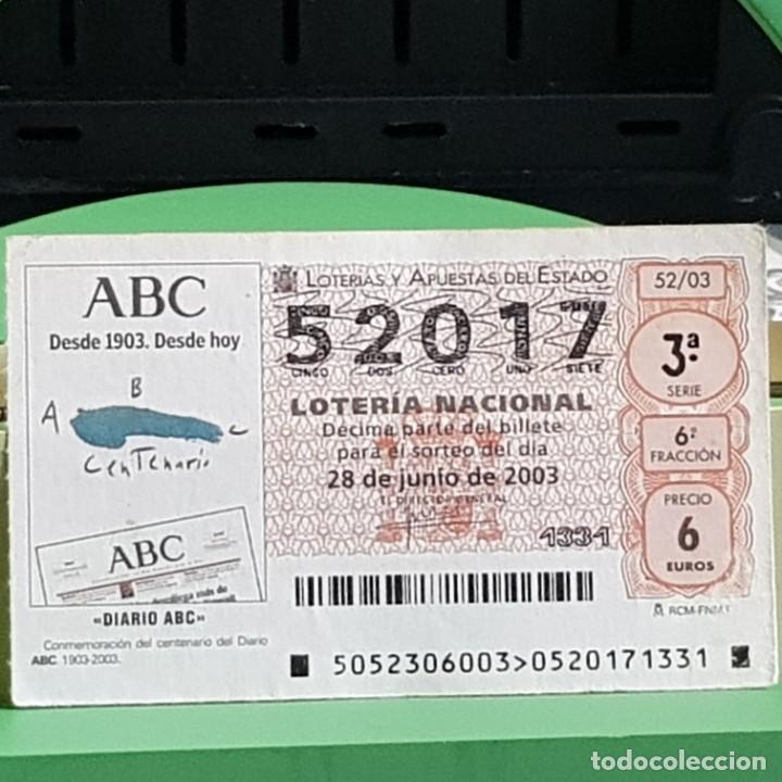 Loter&iacute;a Nacional: LOTERIA NACIONAL, 52/03, 28 JUNIO 2003. CENTENARIO DIARIO ABC, N&ordm; 52017, ARRUGA LEVE