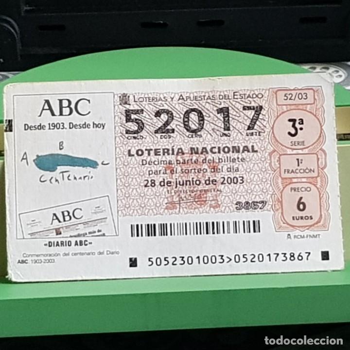 Loter&iacute;a Nacional: LOTERIA NACIONAL, 52/03, 28 JUNIO 2003. CENTENARIO DIARIO ABC, N&ordm; 52017, ARRUGA LEVE FILO IZQUIERDO
