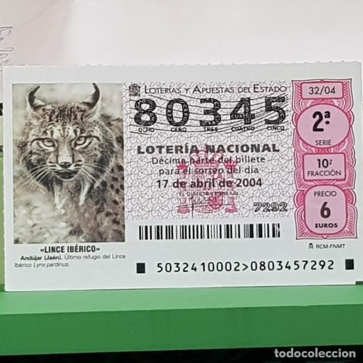 Lotteria Nationale Spagnola: LOTERIA NACIONAL, SORTEO 32/04, 17 ABRIL 2004, LINCE IB&Eacute;RICO, AND&Uacute;JAR JA&Eacute;N, N&ordm; 80345, ALGO ARRUGADO