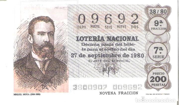National Spanish Lottery: 1 DECIMO LOTERIA SABADO - 27 SEPTIEMBRE 1980 - 38/80 -PERIODICOS - MIGUEL MOYA ( COLOR MARRON OSCURO