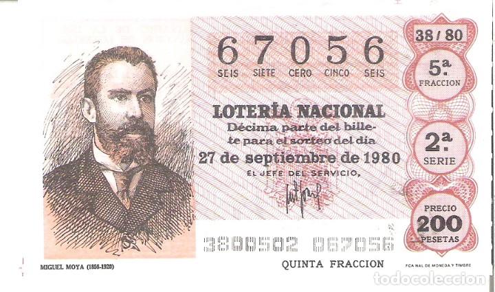 National Spanish Lottery: 1 DECIMO LOTERIA SABADO - 27 SEPTIEMBRE 1980 - 38/80 -PERIODICOS - MIGUEL MOYA ( COLOR MARRON CLARO