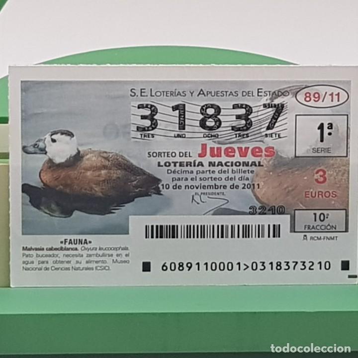 Loterie Nationale: LOTER&Iacute;A NACIONAL, SORTEO 89/11, 10 NOVIEMBRE 2011, FAUNA, MALVASIA CABECIBLANCA, N&ordm; 37837