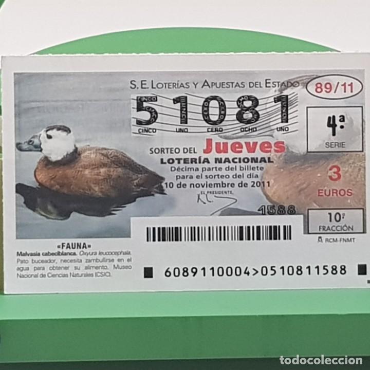 Loterie Nationale: LOTER&Iacute;A NACIONAL, SORTEO 89/11, 10 NOVIEMBRE 2011, FAUNA, MALVASIA CABECIBLANCA, N&ordm; 51081