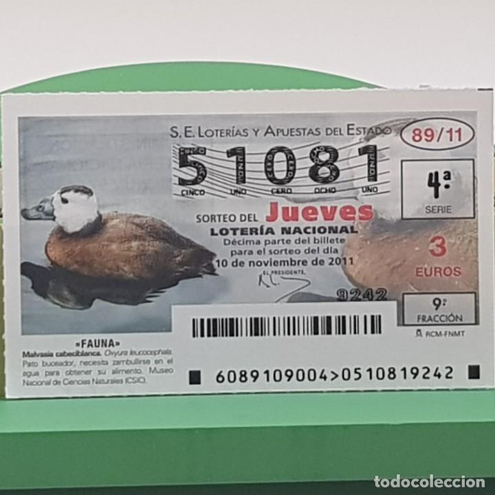 Loterie Nationale: LOTER&Iacute;A NACIONAL, SORTEO 89/11, 10 NOVIEMBRE 2011, FAUNA, MALVASIA CABECIBLANCA, N&ordm; 51081