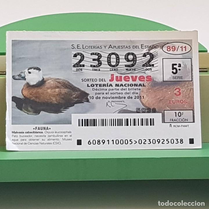 Loterie Nationale: LOTER&Iacute;A NACIONAL, SORTEO 89/11, 10 NOVIEMBRE 2011, FAUNA, MALVASIA CABECIBLANCA, N&ordm; 23092