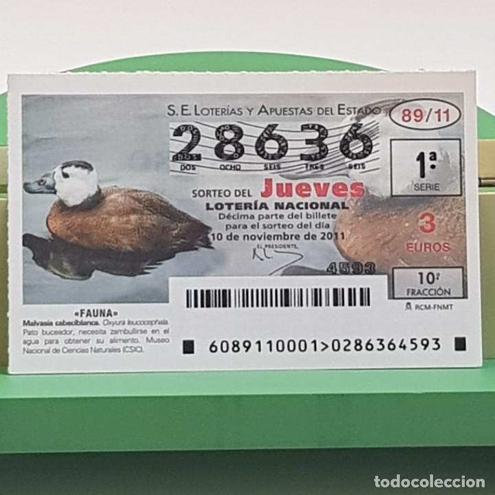 Loterie Nationale: LOTER&Iacute;A NACIONAL, SORTEO 89/11, 10 NOVIEMBRE 2011, FAUNA, MALVASIA CABECIBLANCA, N&ordm; 28636