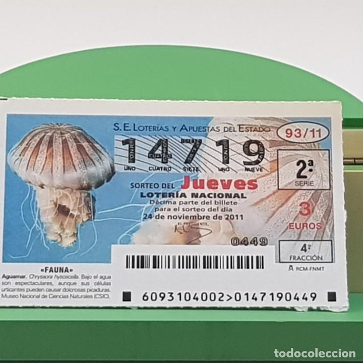 National Spanish Lottery: LOTER&Iacute;A NACIONAL, SORTEO 93/11,24 NOVIEMBRE 2011, FAUNA, AGUAMAR, N&ordm; 14719