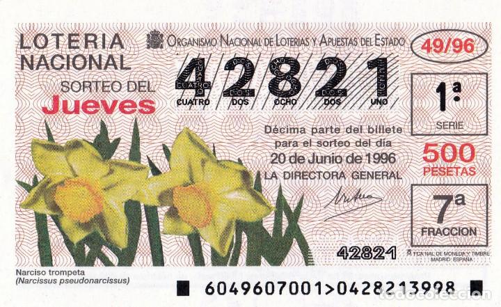 Loter&iacute;a Nacional: 1996 - DECIMO LOTERIA - FLORES Y PLANTAS - NARCISO TROMPETA - SORTEO 49 /96 - N&ordm; 42821