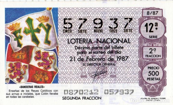 Loter&iacute;a Nacional: 1987 - DECIMO LOTERIA - BANDERAS REALES REYES CATOLICOS - SORTEO 8/87 - N&ordm; 57937