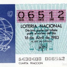 Lotería Nacional: 1983 - DECIMO LOTERIA - ESFERA ARMILAR - SORTEO 14/83 - Nº 06512