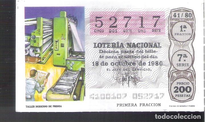 National Spanish Lottery: 1 DECIMO LOTERIA SABADO 19 OCTUBRE 1980 - 41/80 - PERIODICOS TALLER MODERNO DE PRENSA ( COLOR MARRON