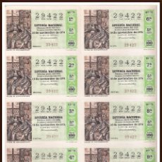 Lotería Nacional: AÑO 1974 SORTEO 40 PLIEGO DE 10 DECIMOS LOTERIA NACIONAL DEL SABADO