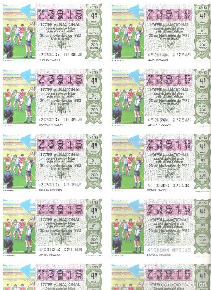 Loter&iacute;a nacional: 1 BILLETE LOTERIA DEL SABADO - 20 NOVIEMBRE 1982 - 45/82 - MUNDIAL FUTBOL ESPA&Ntilde;A EL SAQUE DE BANDA