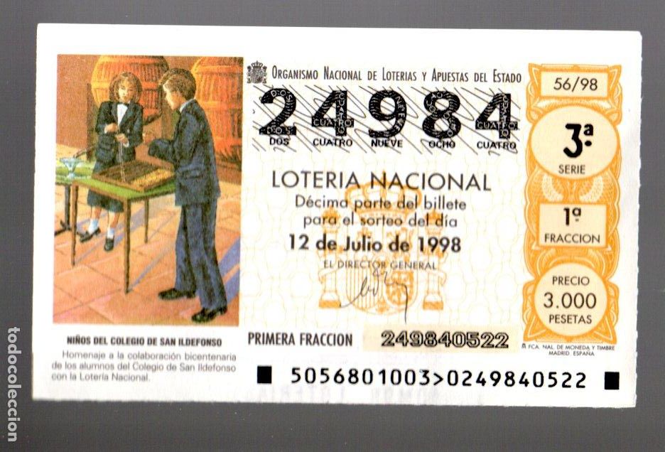 Loter&iacute;a nacional: LOTERIA NACIONAL - 12 DE JULIO DE 1998 - SORTEO 56 - NI&Ntilde;OS DEL COLEGIO DE SAN ILDEFONSO -
