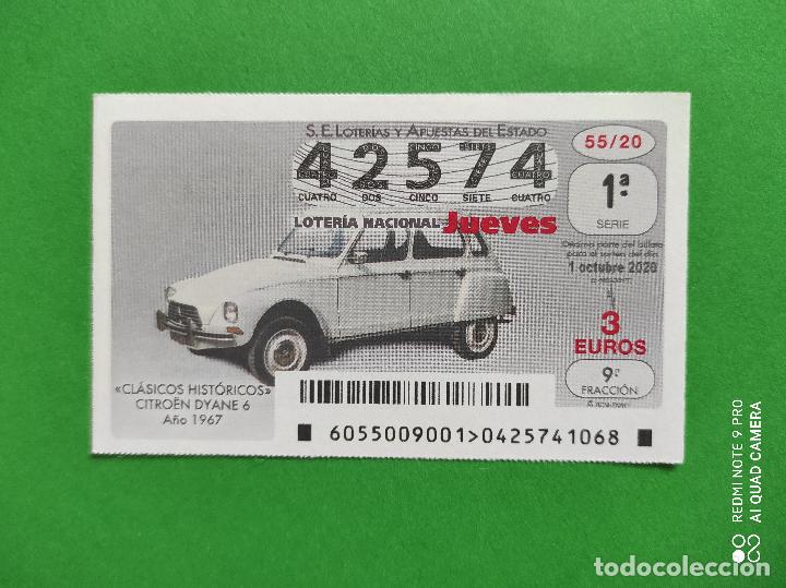 Loter&iacute;a Nacional: DECIMO LOTERIA NACIONAL DE LOS JUEVES A&Ntilde;O 2020 SORTEO N&ordm; 55 COCHES CLASICOS HISTORICOS CITROEN DYANE