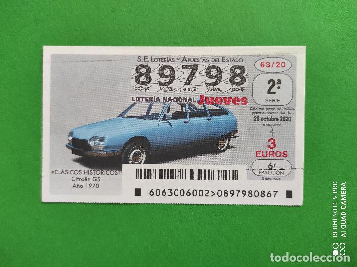 Loter&iacute;a Nacional: DECIMO LOTERIA NACIONAL DE LOS JUEVES A&Ntilde;O 2020 SORTEO N&ordm; 63 COCHES CLASICOS HISTORICOS CITROEN GS