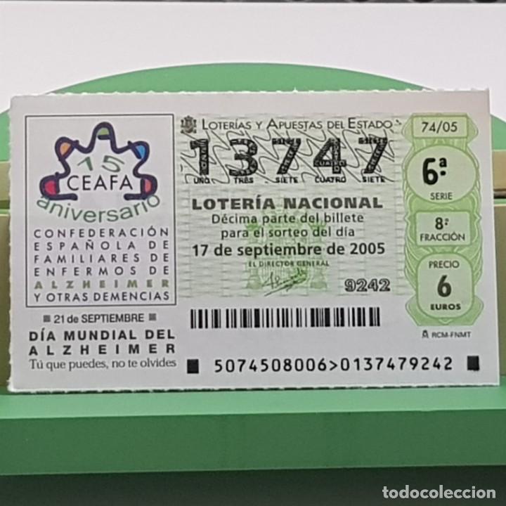 Nationale spanische Lotterie: LOTER&Iacute;A NACIONAL, SORTEO 74/05, 17 SEPTIEMBRE 2005, D&Iacute;A MUNDIAL ALZHEIMER, CEAFA, N&ordm; 13747