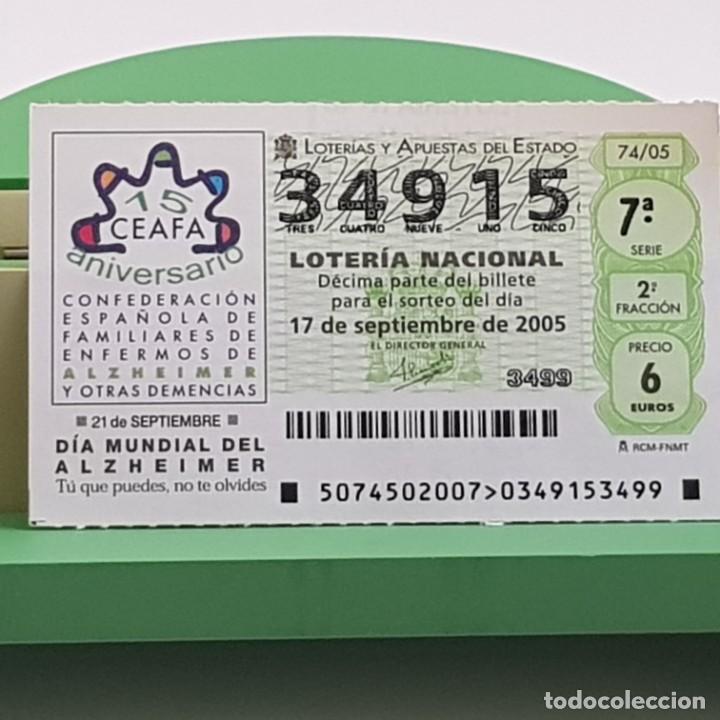Nationale spanische Lotterie: LOTER&Iacute;A NACIONAL, SORTEO 74/05, 17 SEPTIEMBRE 2005, D&Iacute;A MUNDIAL ALZHEIMER, CEAFA, N&ordm; 34915