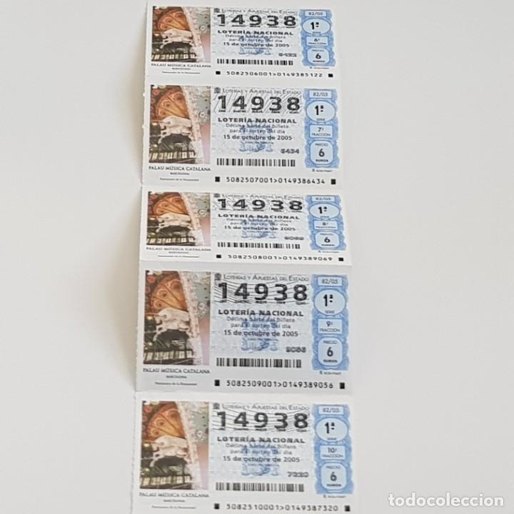 Nationale spanische Lotterie: LOTER&Iacute;A, MEDIO BILLETE, SORTEO 82/05, 15 OCTUBRE 2005, PALAU M&Uacute;SICA CATALANA, BARCELONA, N&ordm; 14938
