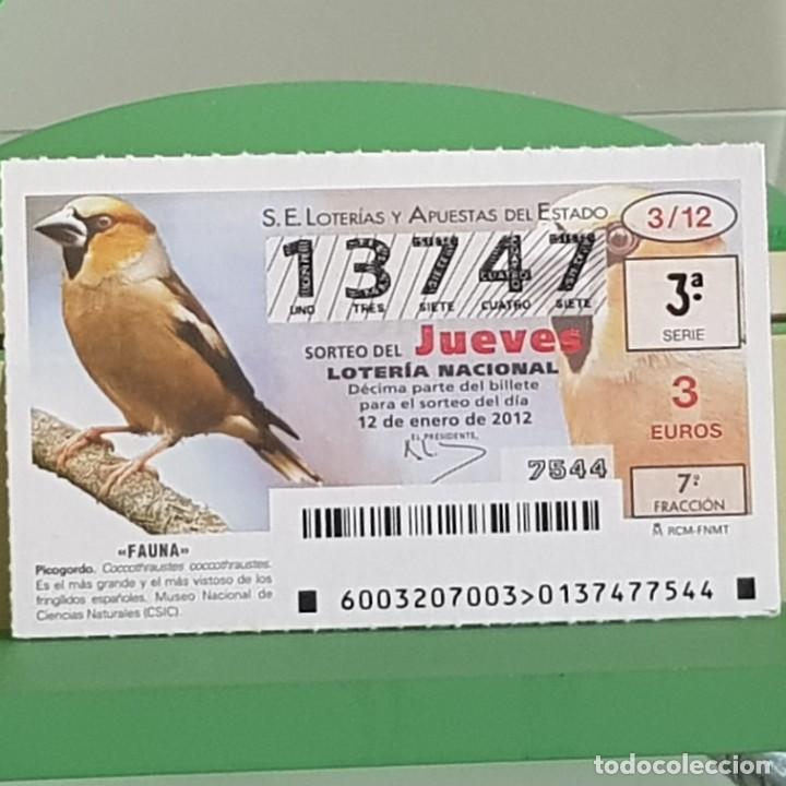 Loterie Nationale: LOTERIA NACIONAL, SORTEO 03/12, 12 ENERO 2012, FAUNA, PICOGORDO, N&ordm; 13747
