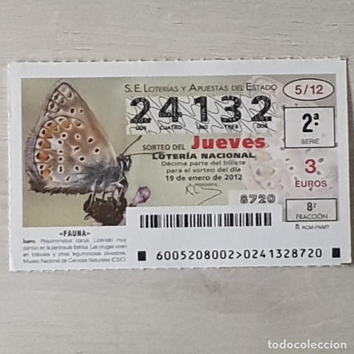 Loterie Nationale: LOTERIA NACIONAL, SORTEO 05/12, 19 ENERO 2012, FAUNA, MARIPOSA &Iacute;CARO, N&ordm; 24132