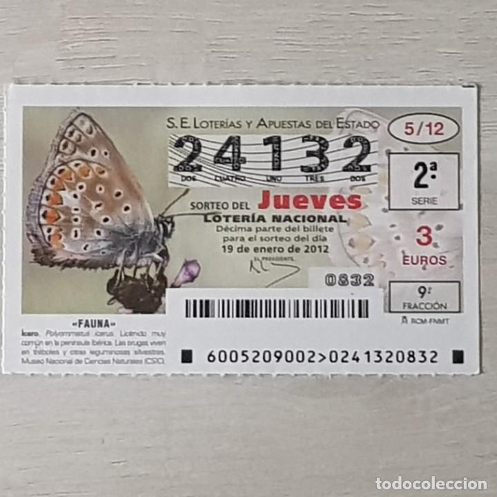 Loterie Nationale: LOTERIA NACIONAL, SORTEO 05/12, 19 ENERO 2012, FAUNA, MARIPOSA &Iacute;CARO, N&ordm; 24132