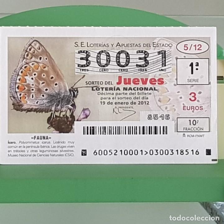 Nationale spanische Lotterie: LOTERIA NACIONAL, SORTEO 05/12, 19 ENERO 2012, FAUNA, MARIPOSA &Iacute;CARO, N&ordm; 30031