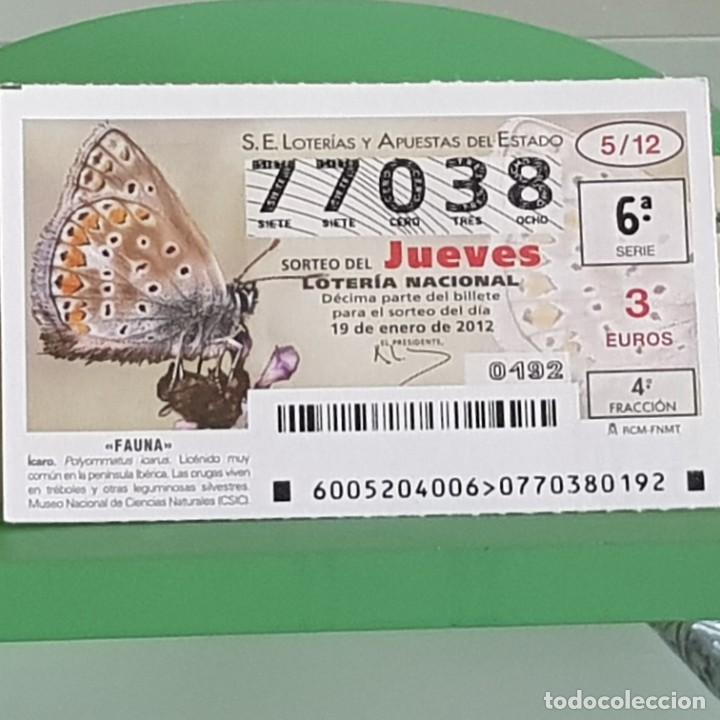 Nationale spanische Lotterie: LOTERIA NACIONAL, SORTEO 05/12, 19 ENERO 2012, FAUNA, MARIPOSA &Iacute;CARO, N&ordm; 77038