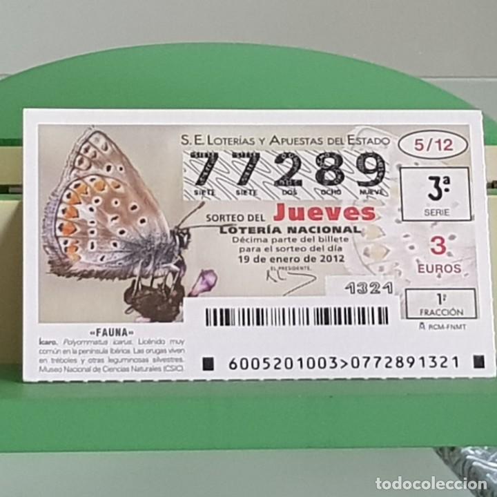Nationale spanische Lotterie: LOTERIA NACIONAL, SORTEO 05/12, 19 ENERO 2012, FAUNA, MARIPOSA &Iacute;CARO, N&ordm; 77289