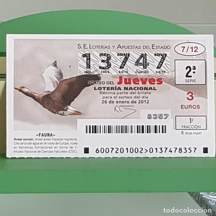 Nationale spanische Lotterie: LOTERIA NACIONAL, SORTEO 07/12, 26 ENERO 2012, FAUNA, &Aacute;NSAR COM&Uacute;N, N&ordm; 13747