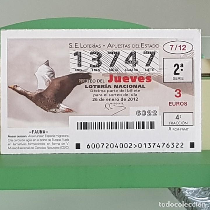 Nationale spanische Lotterie: LOTERIA NACIONAL, SORTEO 07/12, 26 ENERO 2012, FAUNA, &Aacute;NSAR COM&Uacute;N, N&ordm; 13747