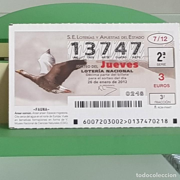 Nationale spanische Lotterie: LOTERIA NACIONAL, SORTEO 07/12, 26 ENERO 2012, FAUNA, &Aacute;NSAR COM&Uacute;N, N&ordm; 13747