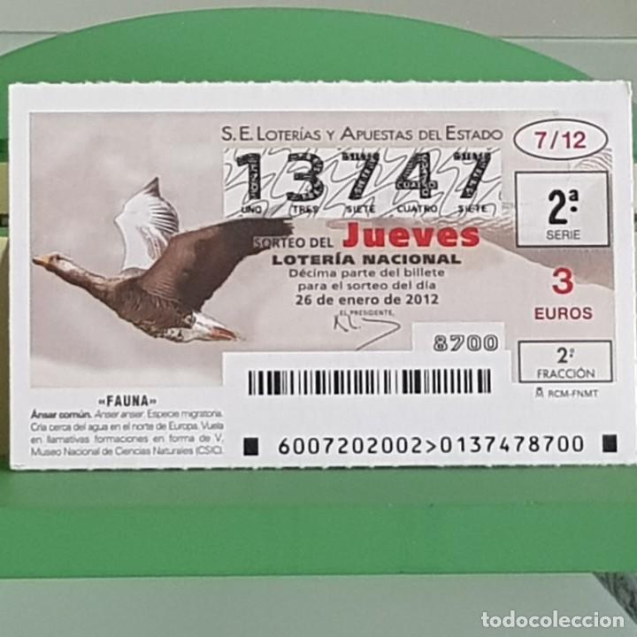 Nationale spanische Lotterie: LOTERIA NACIONAL, SORTEO 07/12, 26 ENERO 2012, FAUNA, &Aacute;NSAR COM&Uacute;N, N&ordm; 13747