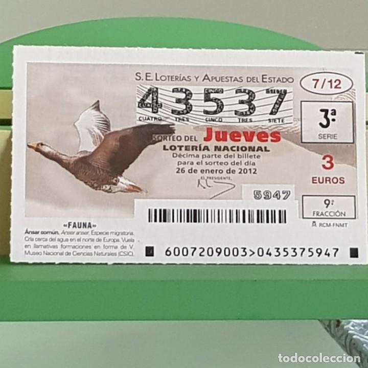 Nationale spanische Lotterie: LOTERIA NACIONAL, SORTEO 07/12, 26 ENERO 2012, FAUNA, &Aacute;NSAR COM&Uacute;N, N&ordm; 43537