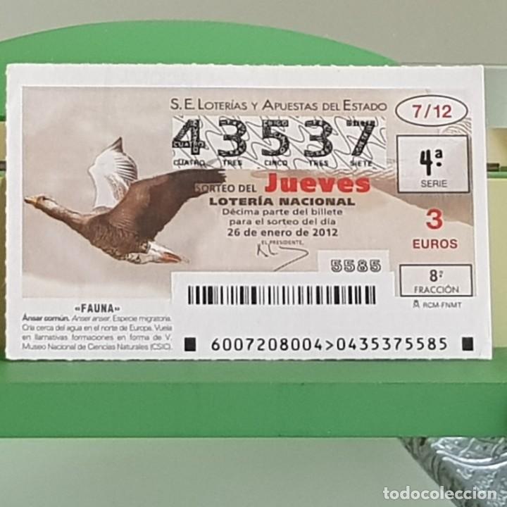 Nationale spanische Lotterie: LOTERIA NACIONAL, SORTEO 07/12, 26 ENERO 2012, FAUNA, &Aacute;NSAR COM&Uacute;N, N&ordm; 43537