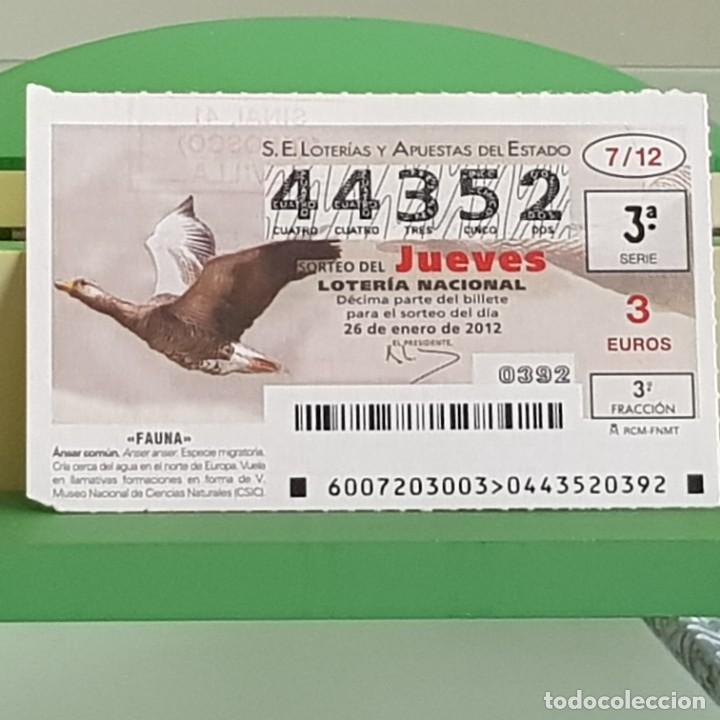 Nationale spanische Lotterie: LOTERIA NACIONAL, SORTEO 07/12, 26 ENERO 2012, FAUNA, &Aacute;NSAR COM&Uacute;N, N&ordm; 44352