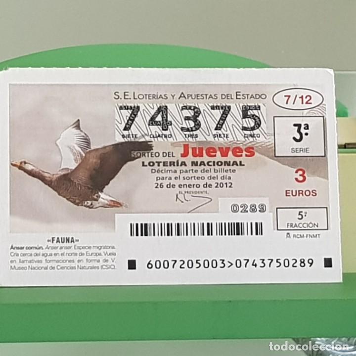 Loterie Nationale: LOTERIA NACIONAL, SORTEO 07/12, 26 ENERO 2012, FAUNA, &Aacute;NSAR COM&Uacute;N, N&ordm; 74375