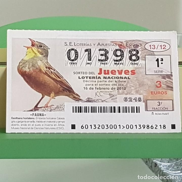 Loterie Nationale: LOTERIA NACIONAL, SORTEO 13/12, 16 FEBRERO 2012, FAUNA, ESCRIBANO HORTELANO, N&ordm; 01398