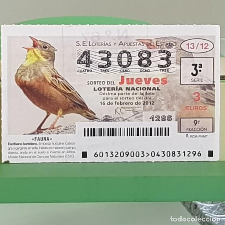Loterie Nationale: LOTERIA NACIONAL, SORTEO 13/12, 16 FEBRERO 2012, FAUNA, ESCRIBANO HORTELANO, N&ordm; 43083