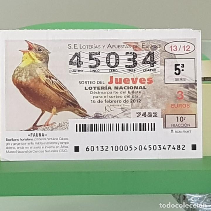 Loterie Nationale: LOTERIA NACIONAL, SORTEO 13/12, 16 FEBRERO 2012, FAUNA, ESCRIBANO HORTELANO, N&ordm; 45034