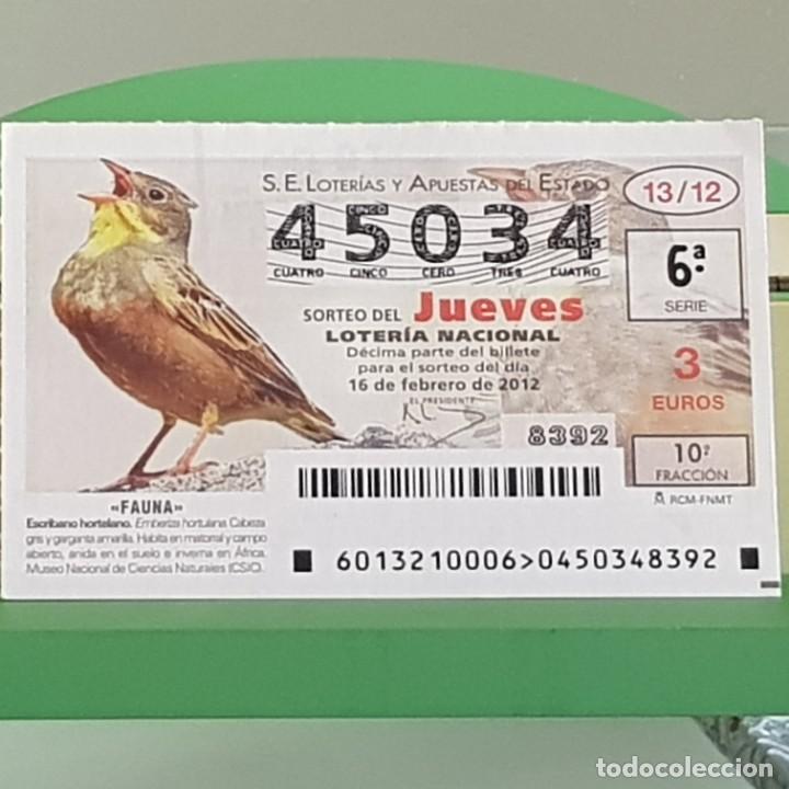 Loterie Nationale: LOTERIA NACIONAL, SORTEO 13/12, 16 FEBRERO 2012, FAUNA, ESCRIBANO HORTELANO, N&ordm; 45034